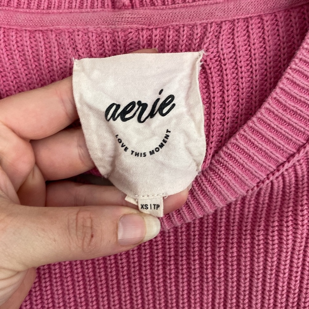 Aerie Women’s Bright Pink Crew Neck Knit Sweater Size XS Oversized - Picture 5 of 7